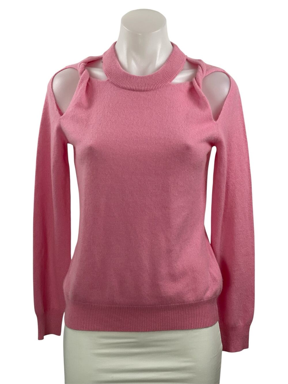 Topshop Women's Pink 100% Cashmere Crew Neck Cutout Long Sleeve Sweater Size XS